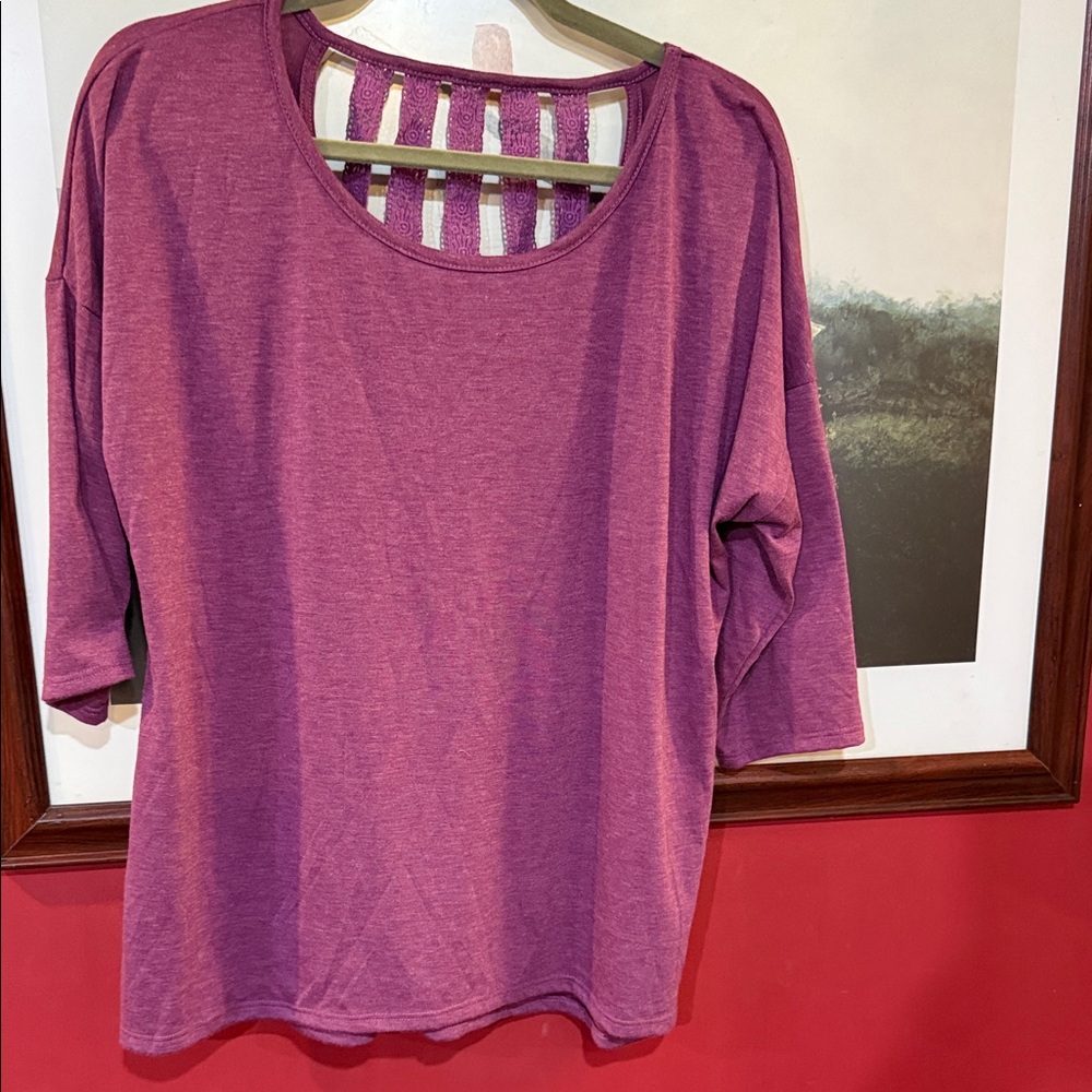 Loveappella Women's Purple Long Sleeve Top with Lattice Back size 1x